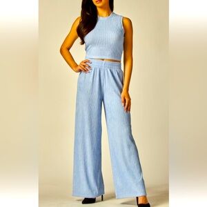 Women's Blue Wide Leg Pants/Crop Top Set, size Medium, NWT